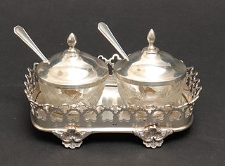 Continental Silver Salts with Spoons & Tray