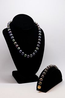 Peacock Freshwater Black Pearl Necklace & Bracelet