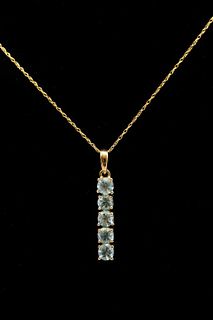 10K Yellow Gold Faux Blue Stone Pendant Necklace
