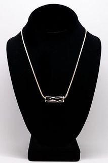Modern Silver & Black Enamel Pendant Necklace