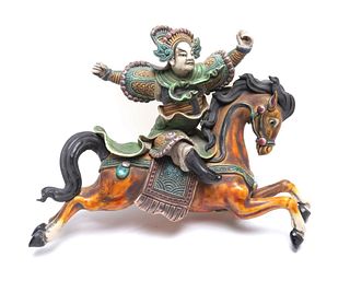 Chinese Ming Dynasty Style Horse & Rider Roof Tile