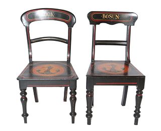 Regency Manner Nautical Painted Chairs, Set of 2