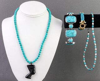 Native American Style Turquoise Jewelry, 4 Pcs