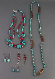 Native American Style Coral, Turquoise Jewelry, 5