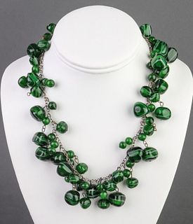 Green Gripoix Glass Beaded Necklace, Vintage