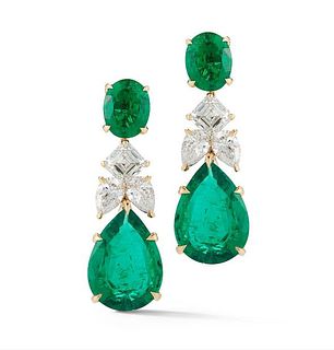 14.53ct Emerald And 4.41ct Diamond Earrings