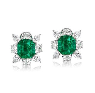 7.33ct Colombian Emerald & 4.86ct Diamond Earrings