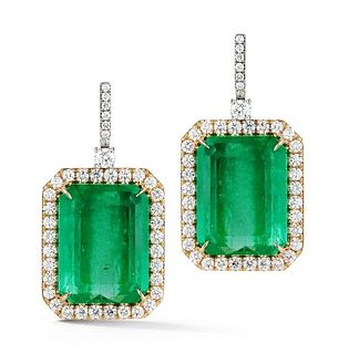 78.75ct Emerald And 5.58ct Diamond Earrings