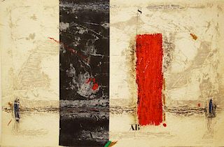 James Coignard (1925-2008) Grey Red, Carborundum etching,