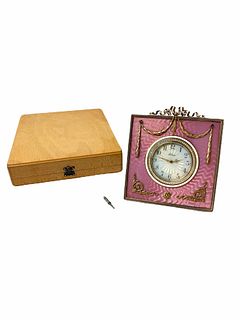 Russian Empire Pink Enamel And Pearl Desk Clock