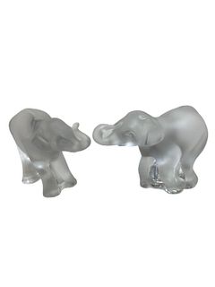 (2) Two Lalique Crystal Frosted Elephants