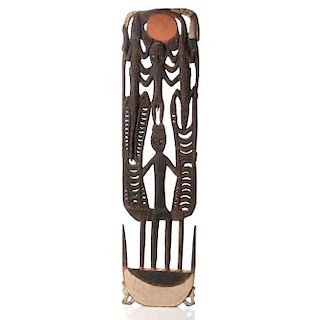 A Sepik River Tribe Carved and Painted Wood Skull/Suspension Hook, Papua New Guinea, 20th Century,