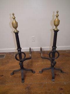 PAIR LARGE A&C ANDIRONS 