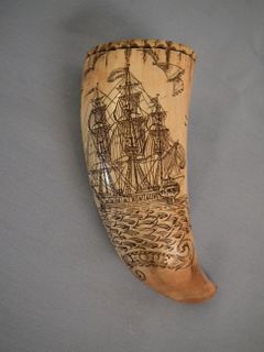SCRIMSHAW WHALE TOOTH SHIP HOPE
