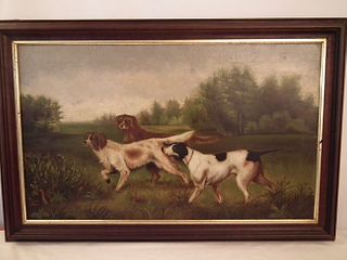 ANTIQUE HUNTING DOGS PAINTING 