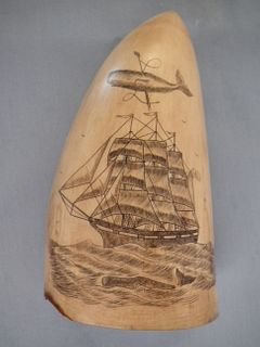 SCRIMSHAW WHALE TOOTH - WHALING