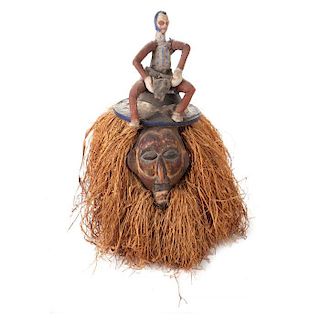 A Yaka Tribe Carved and Painted Wood Mask, Democratic Republic of the Congo, 20th Century,