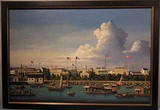 SIGNED CHINA TRADE OIL PAINTING - CANTON FACTORIES