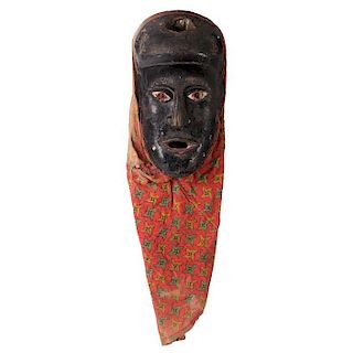 An African Carved and Painted Metal and Cloth Mask, Sierra Leone, 20th Century.