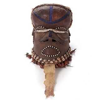 A Kuba Tribe Carved Wood and Metal Bwoom Mask, Zaire, 20th Century,