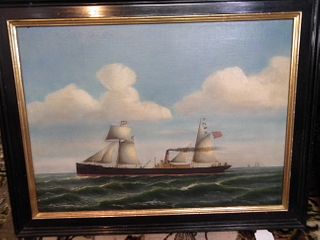 ANTIQUE STEAM SHIP PAINTING