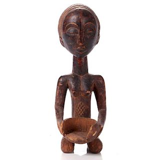 A Hemba Carved Wood Figural Offering Bowl, Democratic Republic of the Congo, 20th Century.