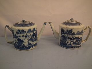 2 CHINESE CANTON DRUM TEAPOTS 