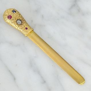 Russian Faberge Gold Paper Holder Diamond Ruby Sap