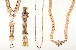 Victorian Era Jewelry Chains and a Bracelet 