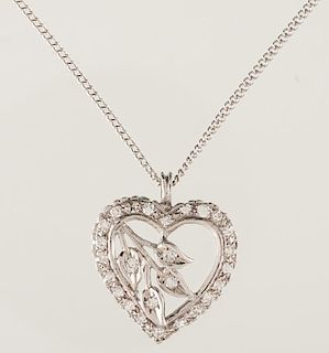 Heart Necklace in 14 Karat White Gold with Diamonds 
