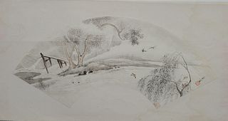 Chinese Fan Painting of a Snowy Landscape, Yu Sheng