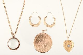 Three Vintage Lockets and a Pair of Earrings  