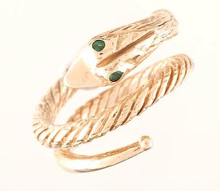 Serpent Ring with Faceted Emerald Eyes 