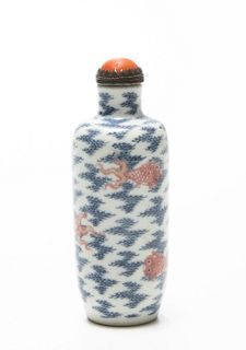 Chinese Red & Blue Underglaze Snuff Bottle, 19th Century