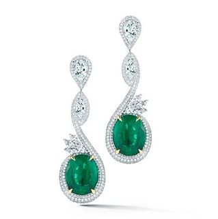 14.21ct Emerald And 7.35ct Diamond Earrings