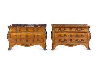 A Pair of Regence Style Bronze Mounted Marble-Top Commodes