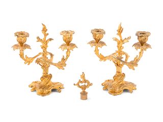 A Pair of Louis XV Style Gilt Bronze Two-Light Candelabra