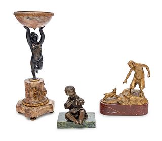 Three Louis XV Style Bronze and Marble Figural Table Articles