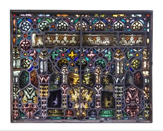 A French Stained Glass and Metal Window Panel