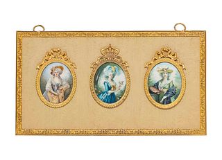 A Set of Three French Portrait Miniatures