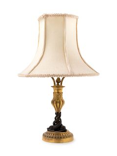 A Louis XVI Style Gilt and Patinated Bronze Table Lamp