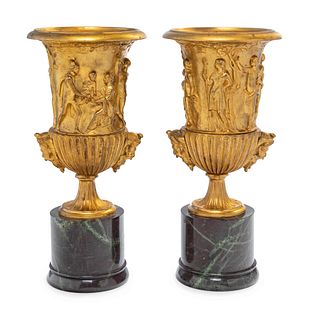 A Pair of Neoclassical Gilt Bronze Urns