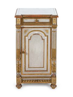A French Painted and Parcel Gilt Marble-Top Side Cabinet