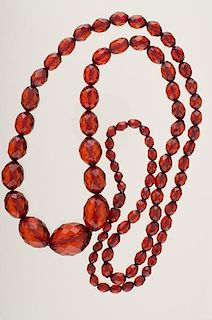 Red Amber Necklace with Faceted Beads 