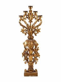 A Neoclassical Giltwood Five-Light Candelabrum