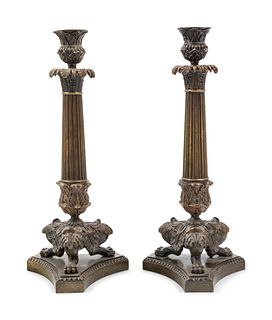 A Pair of Neoclassical Bronze Candlesticks