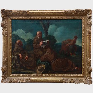 Giuseppe Gambarini (1860-1725): Three Franciscan Monks Resting on a Journey