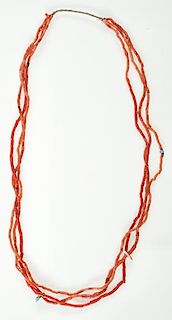 Three Strand Tubular Coral Necklace 