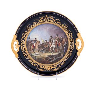 A Sevres Style Painted and Parcel Gilt Napoleonic Porcelain Two-Handled Tray