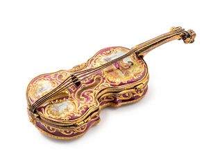 A French Gilt Metal Mounted and Enamel Decorated Violin-Form Box